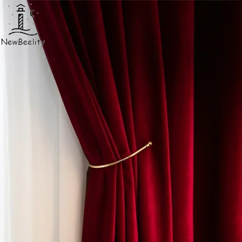 Blackout Curtain Thick - Скандинавские современные бордовые красные роскошные бархатные