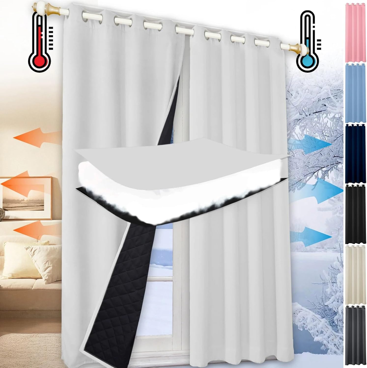 Blackout Curtain Thick - Водонепроницаемые зимние шторы для окон, ветрозащитные