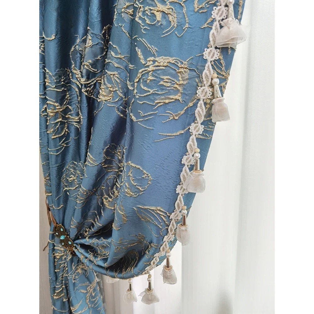 Синие жаккардовые шторы с рель – обзор и цена Blackout Curtain Thick